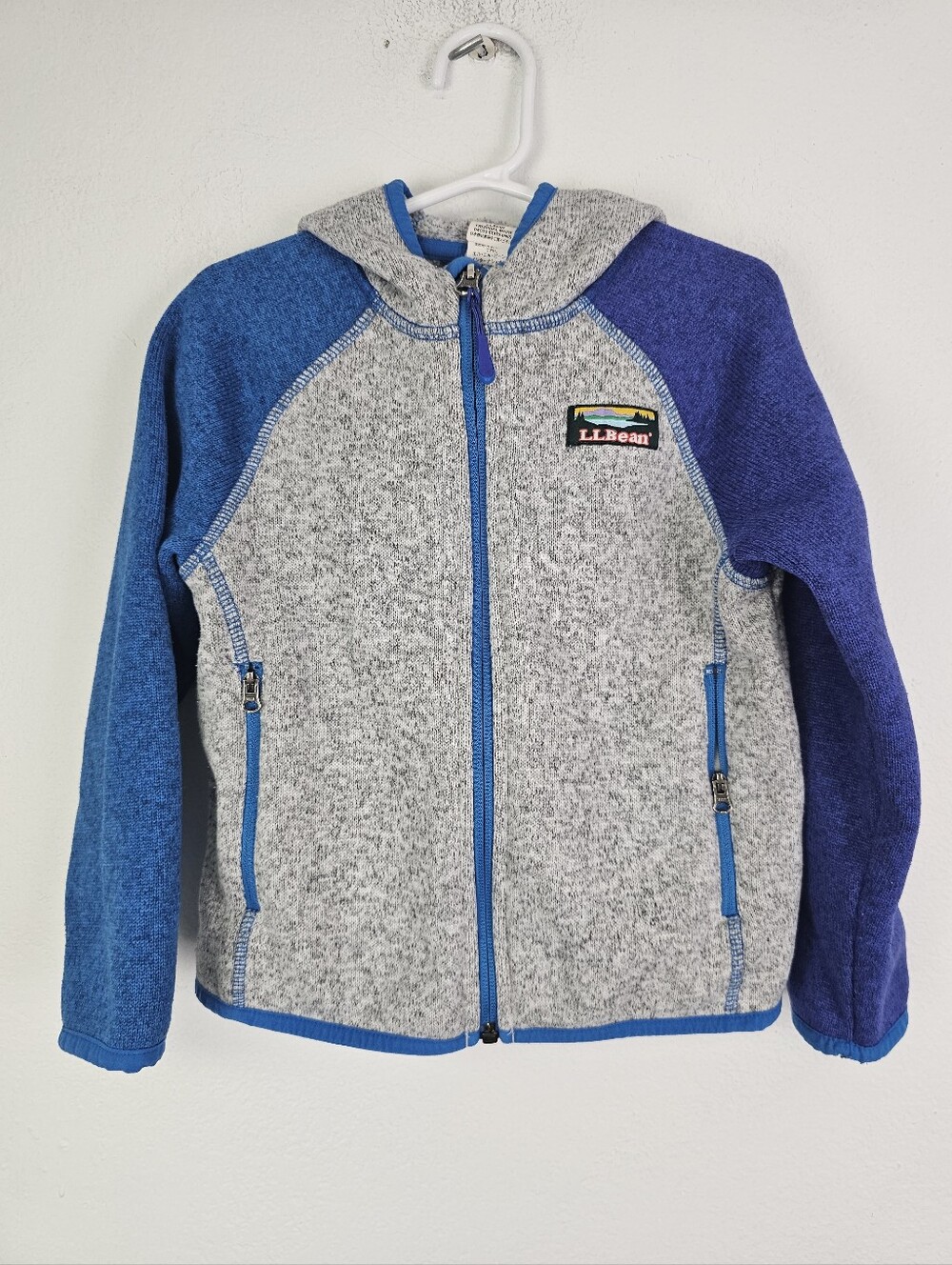 L.L.Bean Fleece Hoodie Blue/Gray Zip Front Pockets Boys Sz 4 Outdoor Play Warm